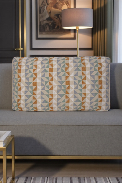 AYPETEKS Üçgen Desenli Sönil Keten Kutu Model Kırlent Kılıfı