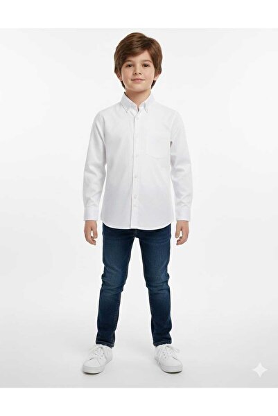 ASG TEKSTİL Children's Shirt with Pockets and Buttoned Collar (White)
