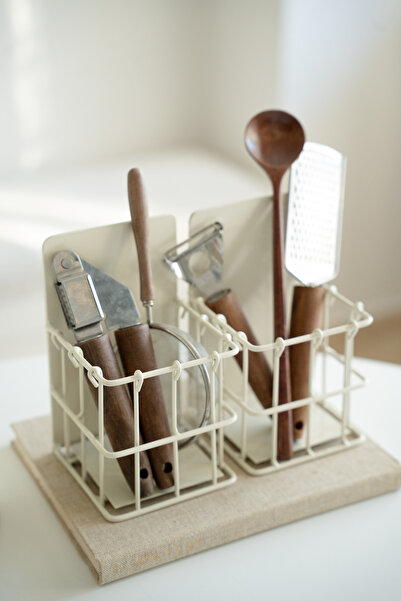 Dekorzdükkan 2'li Krem Metal Tel Mutfak Düzenleyici