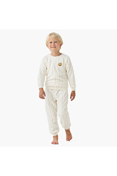 Juniors Boys Pyjama Set with Cable Knit - Polyester - Long Sleeves - Crew Neck