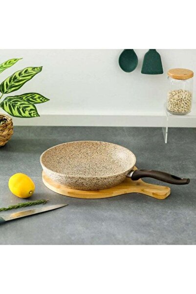 FALEZ Creamy Frying Pan 20cm Nonstick Granite Fry Pan with Cool-Touch Handle Healthy Cooking, Induct