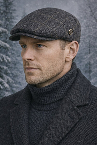 HatClub Exclusive Men's Winter Wool Fabric Standard Size Brown Checkered Lond...