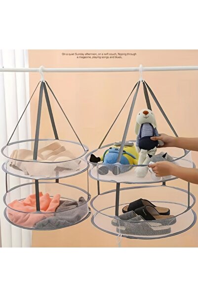 iron candy Foldable Hanging Sweater Drying Net 2-Tier Mesh Laundry Basket for Clothes