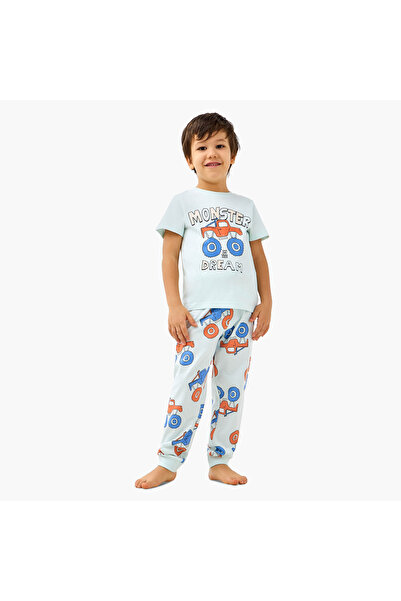 Juniors طقم تيشيرت وبيجامة مطبوع عليه صورة شاحنة الوحش