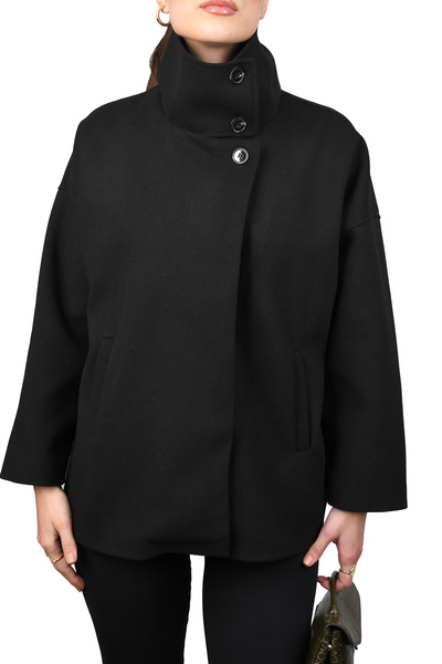 COJIKO Kadın Dik Yaka Düğmeli Kısa Kaban