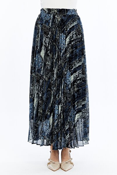 sehatex Lined Pleated Chiffon Waisted Elastic Skirt