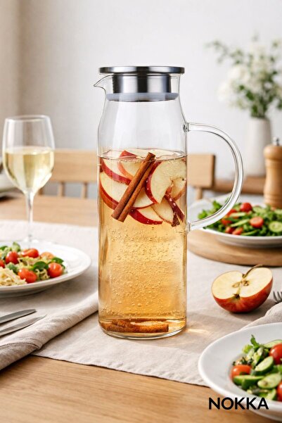 NOKKA Vakumlu Çelik Kapaklı Sürahi Isıya Dayanıklı Borosilikat Cam Sürahi 150...