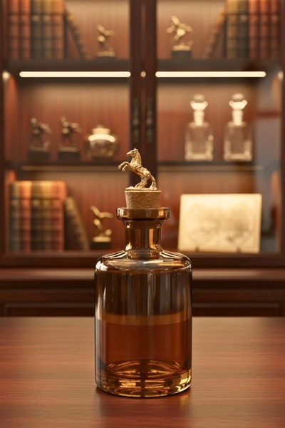 Jenisa El Yapımı Cam Sürahi At Figürlü Amber Cam Karaf – Mantar Tıpalı Dekora...