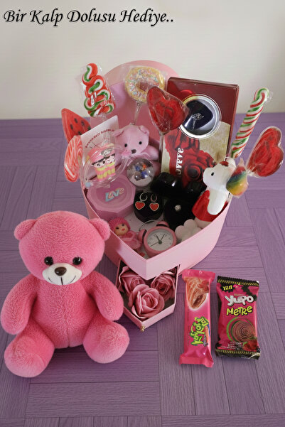 Goldwither Hediye Takımı Pembe Çekmeceli Kalpli Kutu Şeker Love Kar Küresi Gü...