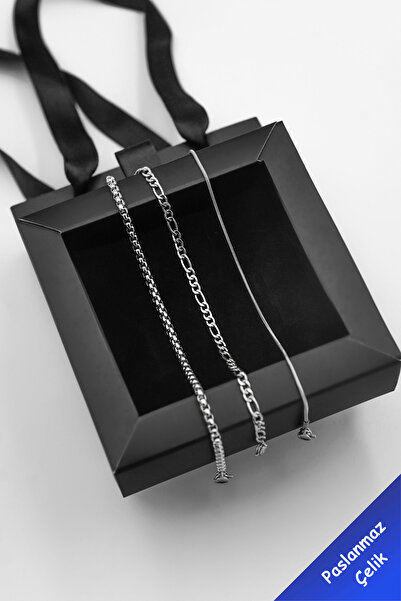 The Collection Stainless Steel 3-Piece Men's Sports Steel Gift Bracelet Set (Sent with Box)