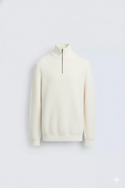ECARTS Men's Regular Fit Reverse Knit Sweater White Eca056