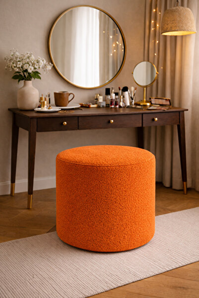 DEKOR MOBİLYACIM Teddy Kumaş Silindir Puf Ayak Uzatma Pufu Salon Makyaj Masas...