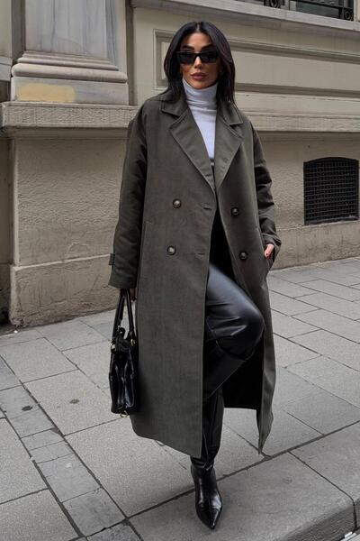 Lijuri Çift Düğmeli Uzun Süet Kaban 7084 R10-I-K3