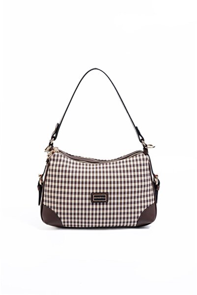 Silver Polo Silver & Polo Sp1269 Women's Shoulder Bag Plaid Line Square Brown Yellow-Brown