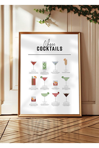 Huca KOKTEYL Rehberi Classic Poster - Alkol Rehberi - Minimalist- Tablo Ölçül...