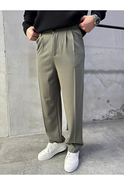 DIFRANSEL JEANS Men's Comfortable Fit Pleated Fabric Trousers
