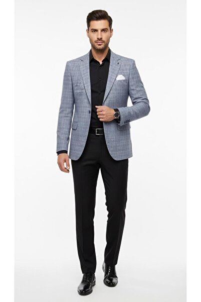 Plus Scorpion Men's Linen Plaid Blazer Jacket Mono Collar Single Button Double Slit