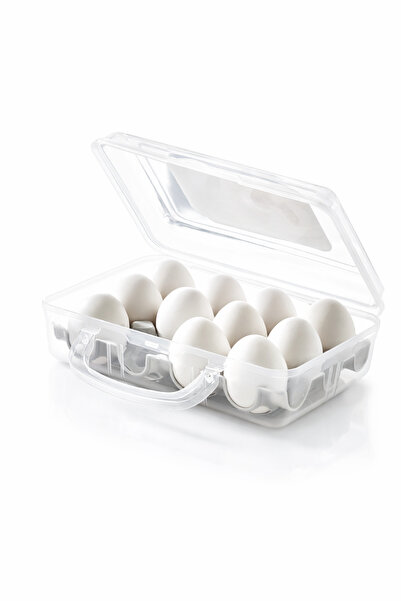 FERAH PLASTİK Transparent Lid Egg Storage Box 12-Piece – with Carrying Handle – 15.5×15×7 cm – Refrigerator Organizer