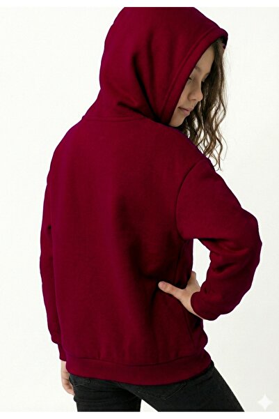 SELF CONTROL Children's Sweatshirt Collar School Hoodie Thick Fabric School Clothing - Burgundy
