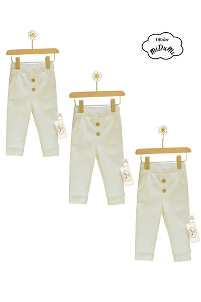 Latelier Midumi Baby, Unisex, Ecru, Pocketed, Button Detailed, 3-Piece Pants ...
