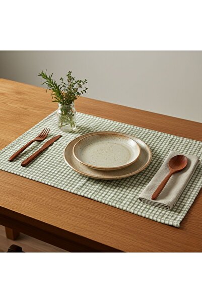 Grand Fine Art 2 Adet Amerikan Servis %100 Pamuk Yeşil Pötikare Desenli-Pamuk...