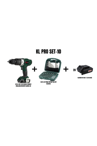 KLPRO Set-10 (ŞARJLI DARBELİ VİDALAMA/MATKAP+44 PARÇA MATKAP UÇ SETİ)