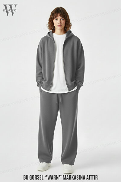 warn Smoke Gray Baggy Tracksuit Set Hooded Cardigan Unisex Winter 3 Thread 10...