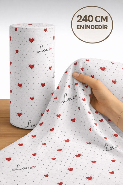 ÇIQRIK HOME %100 Pamuk Nokta Kalp Desen Poplin Kumaş En: 240 cm Nevresim, Çar...
