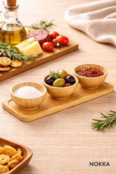 NOKKA 3'lü 6 cm Bambu Sunum Kasesi, Bambu Altlık Çerezlik Servis Kasesi