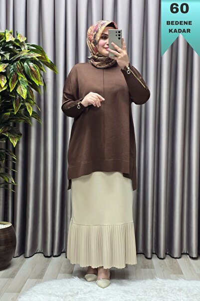 Elmas Tesettür Women's Clothing Plus Size Sleeve Buttoned Corded Fabric Standard Size Knitwear Cardigan