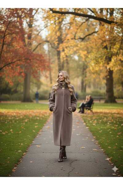 KMKkombin Stylish Coat with Hidden Buttons, Ribbed Sleeves and Fok Fabric by ...