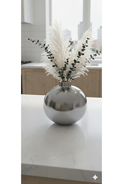 Velorahomee Modern Dekoratif Metalik Gri Küre Vazo - Salon Ofis Aksesuarı - 2025 Tasarım"