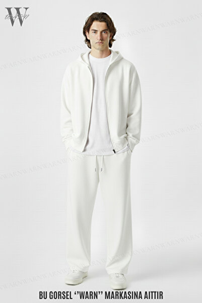 warn White Baggy Tracksuit Set Hooded Cardigan Unisex Winter 3 Thread 100%