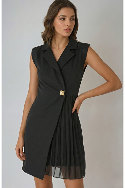 OLSAMODA فستان نسائي بدون أكمام مزين بالكشكشة بأزرار على الجهتين A فستان سهرة مع جاكيت لحفلات الزفاف وحفلات التخرج