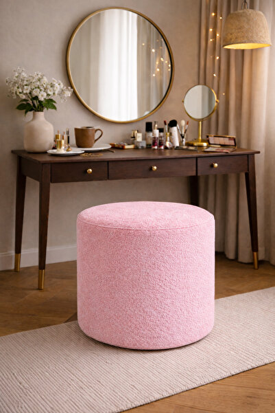 Lunera Mobilya LN Teddy Kumaş Silindir Puf Ayak Uzatma Pufu Salon Makyaj Masa...