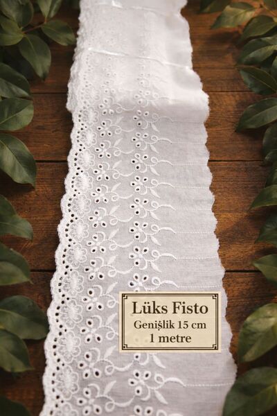 Esteks Dantel ve Tekstil Aksesuarları Dantela Fisto Broderie Moderna pe Voile 1 Metru