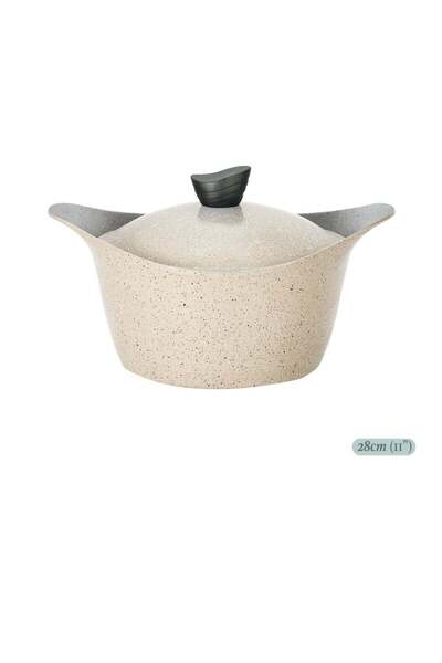 Lahoya Beige Marble 28cm Stock Pot Large Nonstick Granite Cookware with Marble Coating & Heat-Resist