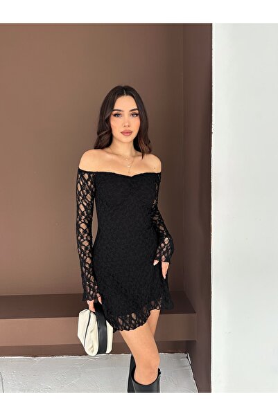 chize Φόρεμα μίντι με δαντέλα και λεπτομέρειες, με γιακά Μαντόνα και επένδυση