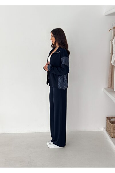 winmoda Women's Modal Fabric Paneled Baggy Tracksuit Set Relaxed Fit Sporty Stylish Modal Fabric Baggy Tracksuit Set