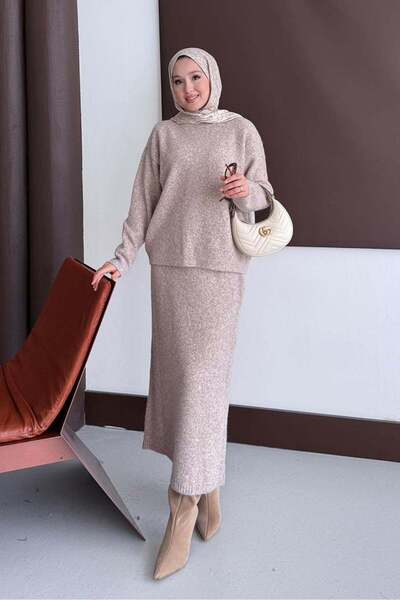 Rimel Moda Diaz Angora Dokulu Etek Takım Menenj