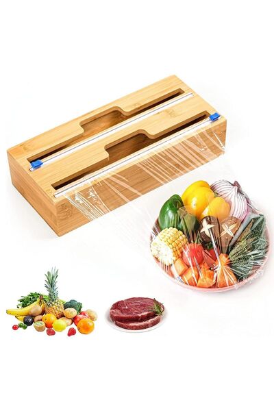NaviRa Home Bamboo Stretch and Foil Cutter, Bamboo Stretch and Foil Cutter with 2 Compartments
