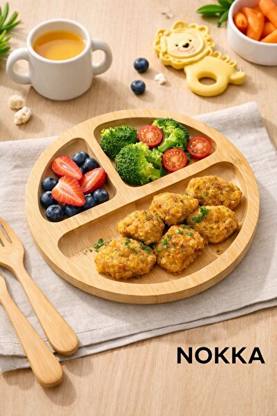 NOKKA Bambu Sunumluk, 3 Bölmeli Sunum Tabağı, Çerez Tabağı 20x20 cm