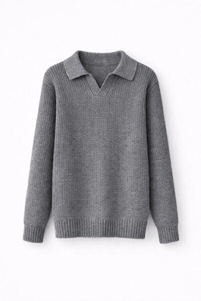 ECARTS Men's Regular Fit Polo Neck Sweater Gray Eca055