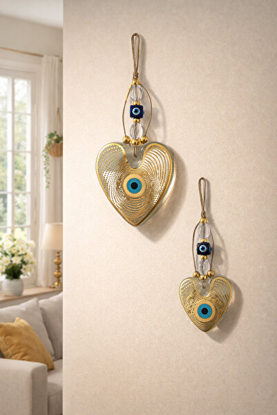 NEVCE STORE 2’li Kalp Nazar Boncuğu Duvar Süsü Nazarlık – Ev & Ofis Dekoru – ...