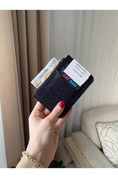 ÇANTA حقيبة قطة حاملة بطاقات لامعة باللون الأسود