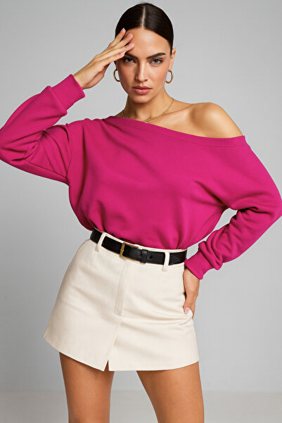 WILD BEE Kadın Fuşya Düşük Omuz Modal Bluz