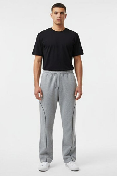 INFLUYENTE Men's Baggy Piped Detail Elastic Waist Comfortable Fit Wide Leg Transitional Sweatpants