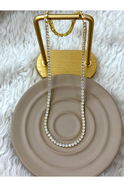 BY YASİN TOPÇU ✨ 💛   Gold Sparkling Round Stone Tennis Necklace 💛 ✨