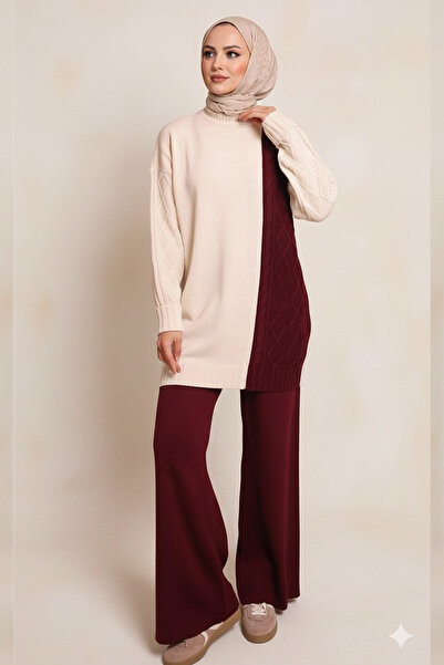 benguen Piece Knitted Pattern Knitwear Set N7040 Claret Red