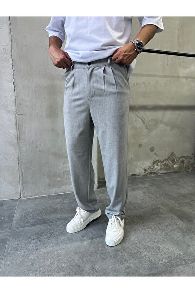 DIFRANSEL JEANS Men's Comfortable Fit Pleated Fabric Trousers